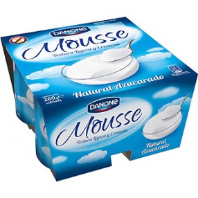 DANONE MOUSSE yogur cremoso natural azucarado pack 4 unidades